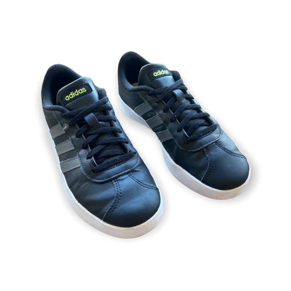 adidas Boys Girls Shoes Size 4 VL Court 2.0 Black Gray 3 Stripes Sneakers Kids